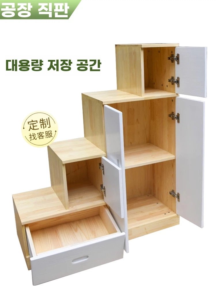 계단수납장 원목 원룸 계단형 인테리어 복층 슬라이딩, A. 왼쪽 캐비닛 도어 2단 높이 60cm, A. 다기능 조합 사다리, A. 왼쪽 캐비닛 도어 단 높이 60cm 상세 이미지 1