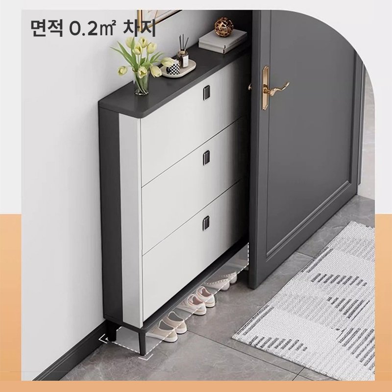 초슬림 현관 신발장수납장 60/80CM 이케아신발장슬림, 80 럭셔리 화이트, 3단할인 상세 이미지 2