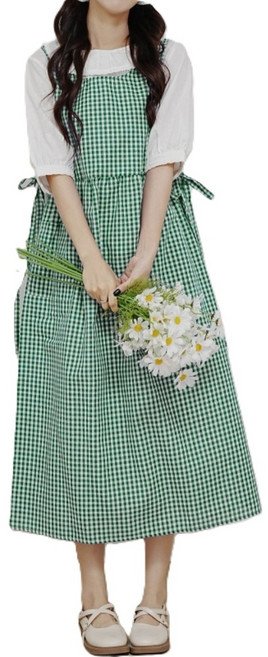 파키즈 원피스 어린이집 주방 카페 앞치마 체크 롱, 그린, 1개쿠폰할인