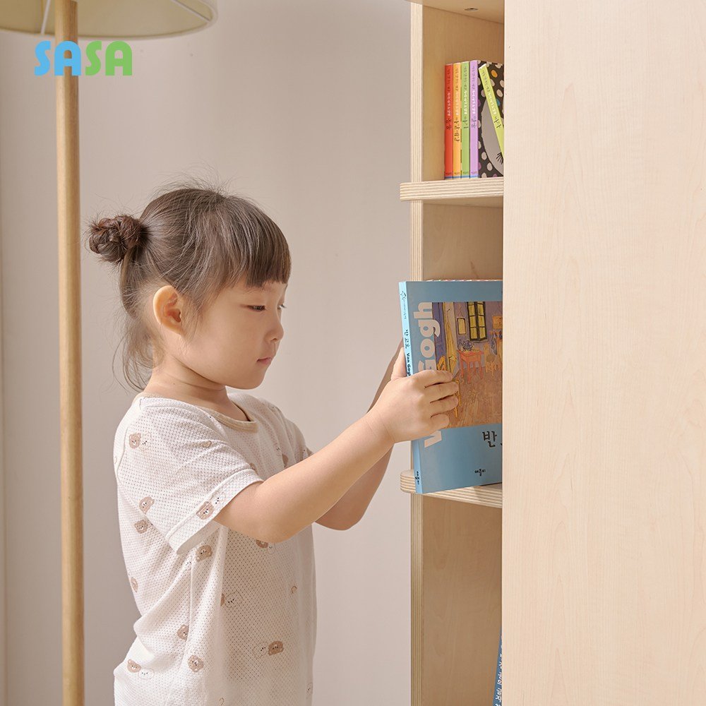 사사가구 E0 베베 360도 4단 아동 회전책장 책꽂이(우드), 내추럴 상세 이미지 2